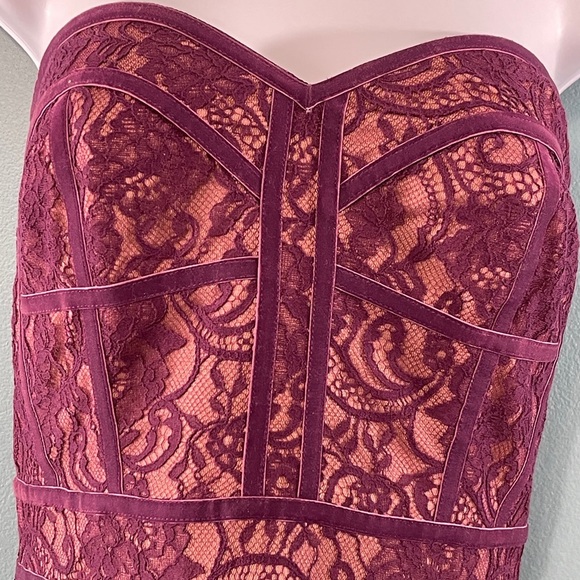 Tadashi Shoji Reeve Strapless Lace Bodice Gown Burgundy Nude Size 4 - Picture 3 of 8